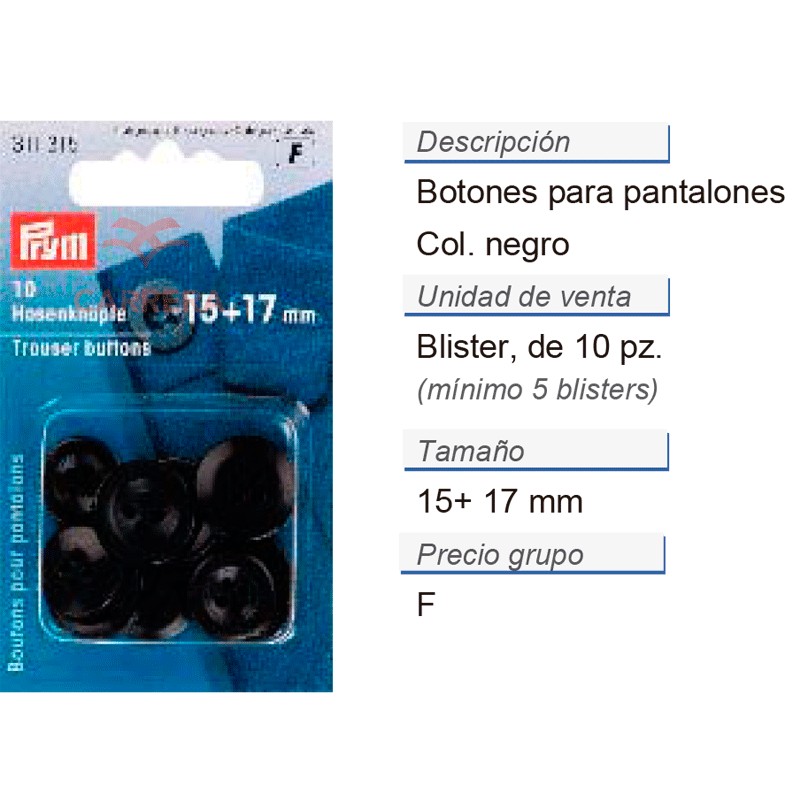 Bottoni Per Pantaloni 15 + 17 Mm Nero 10 Pz Prym