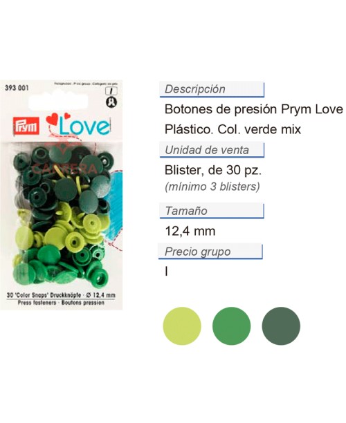 Prym Love Color Bot. pres. pl. 12,4mm verde CONT: 3 TAR de 3