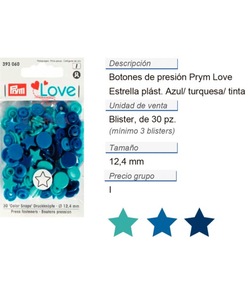 Prym Love Color Bot. pres. pl. Estrella 12,4mm azul/turqu./t