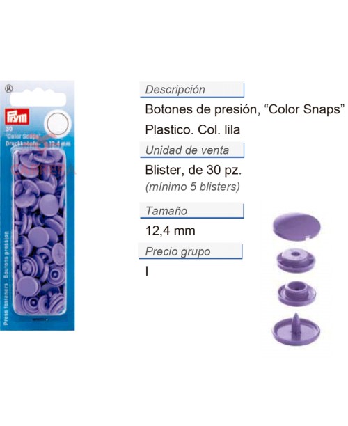 Botones pres. ColorSnaps 12,4 mm lila CONT: 5 TAR de 30 pz