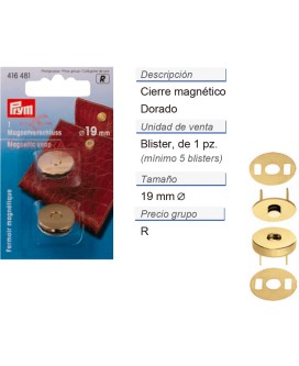 Cierres magnetico 19 mm metal dorado CONT: 5 TAR de 1 pz