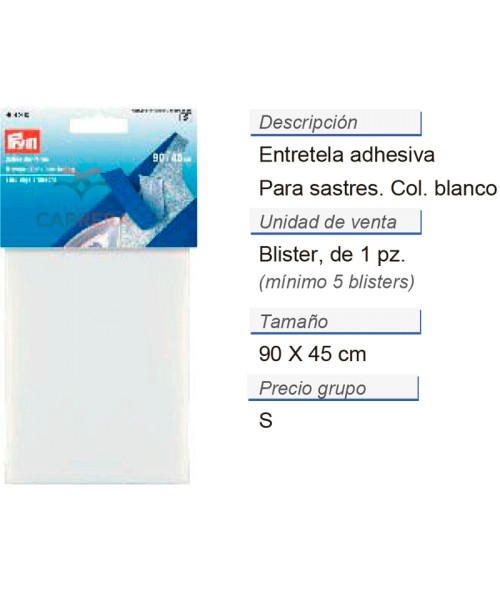 Entretela adhesiva para sastres 90x45cm blanco CONT: 5 TAR d