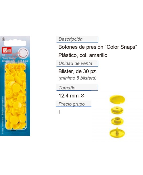 Botones pres. ColorSnaps 12,4 mm amarillo claro CONT: 5 TAR