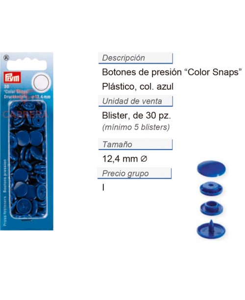 Botones pres. ColorSnaps 12,4 mm azul real CONT: 5 TAR de 30