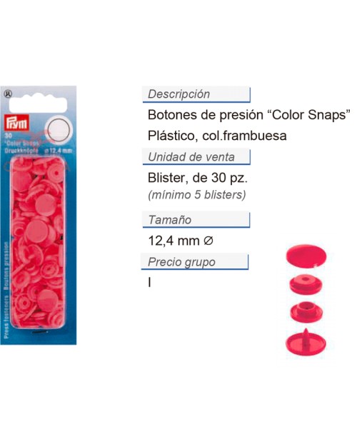 Botones pres. ColorSnaps 12,4 mm frambuesa CONT: 5 TAR de 30