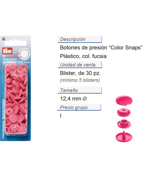 Botones pres. ColorSnaps 12,4 mm fucsia CONT: 5 TAR de 30 pz