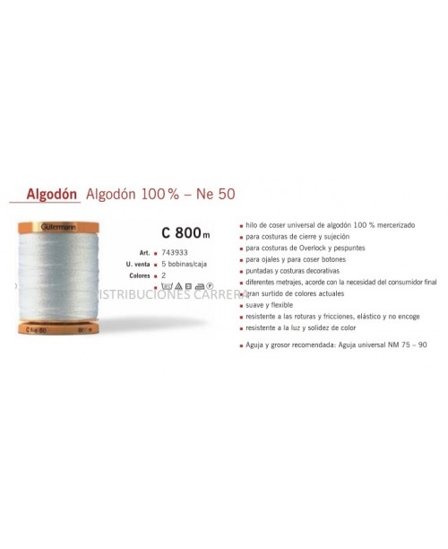 HILO ALGODÓN GUTERMANN 800 METROS